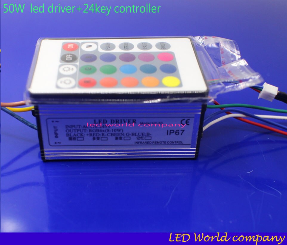 1Set Full Watt RGB Integrated Chip 10W 20W 30W 50W 100W RGB LED lamp + LED Driver +24Key Remote For Floodlight Spot light bulbs: 50W driver no chip