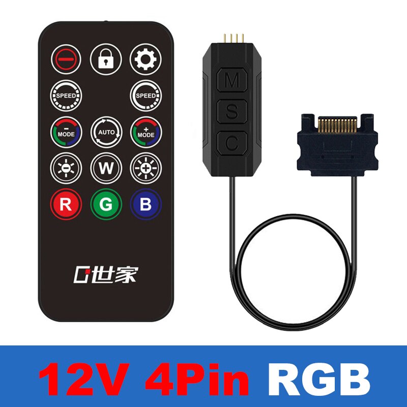 5V ARGB 12V RGB LED PC Controller Cable Wireless IR Remote,SATA to 3pin / 4pin RGB Light Strip,Lam,Case Fan Colling Radiator: 12V 4P Controller