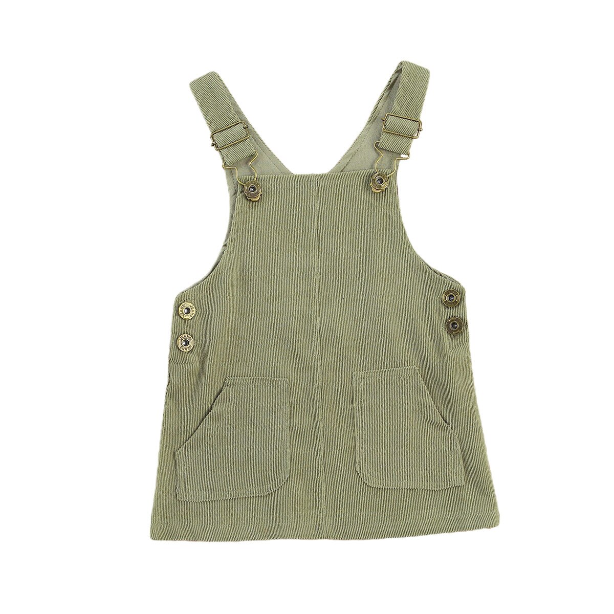 0-3Y enfant en bas âge bébé filles Vintage robe velours côtelé salopette automne solide couleur poches bouton bretelles bavoir enfants robe tenue: green / 3T