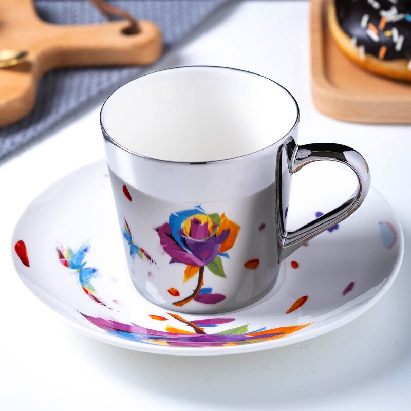Ouro de luxo criativo copo e pires conjunto design moderno animal cerâmica porcelana xícara café mobiliário decoração chá copos: D