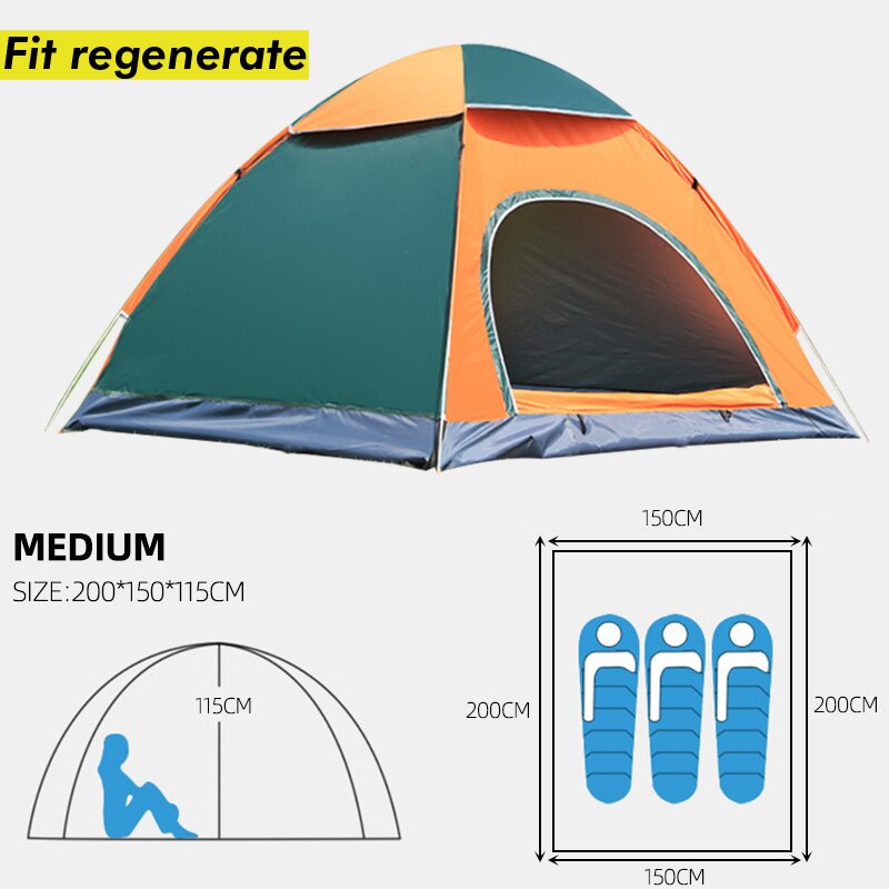 1-4 Persons Family Camping Tent Automatic Rapid Waterproof Pop Up Open UV Protection For Hiking Beach Travel Outdoors: size M
