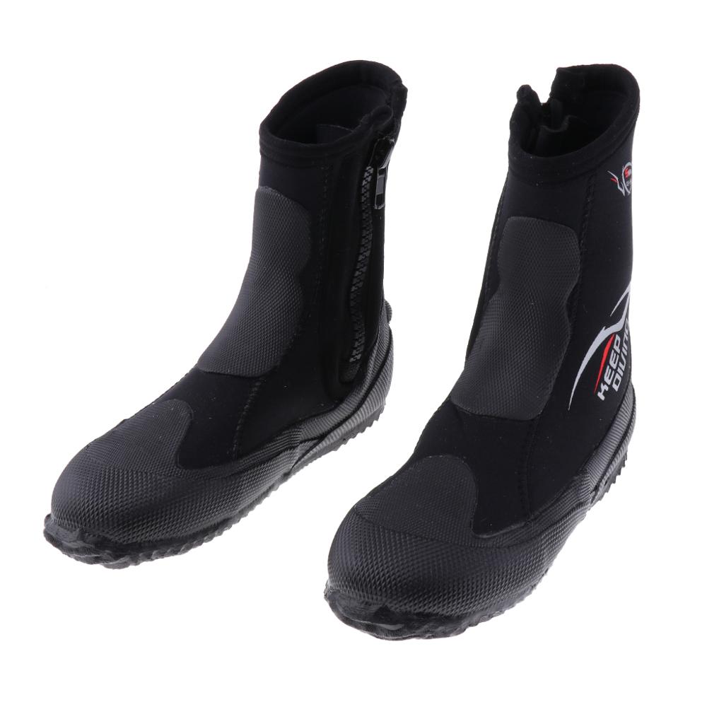 Botas de neopreno de 5mm para hombre y mujer, botines súper elásticos con cremallera, suela dura, para buceo, deportes acuáticos, surf, esnórquel