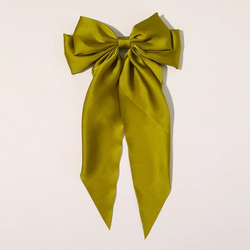 Épingle à cheveux à grand nœud pour femmes et filles, bandes de sauna coréennes, barrettes à gros nœud papillon, pince à queue de cheval pour document solide, accessoires pour cheveux de mariage: kaki foncé