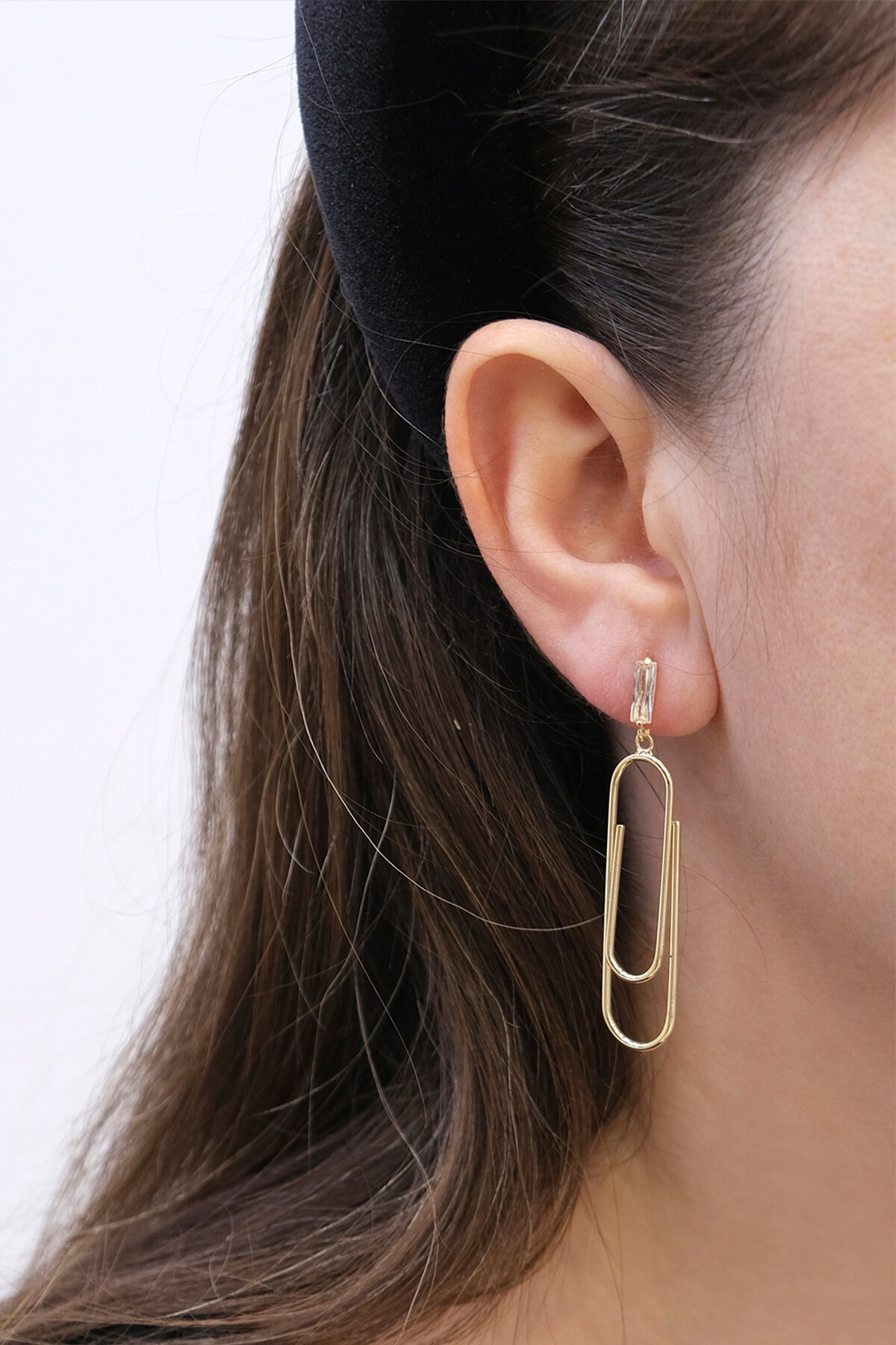 Marjin Voor Vrouw Earring Paperclip Desing Goud Gekleurde Dangle Oorbellen Sieraden