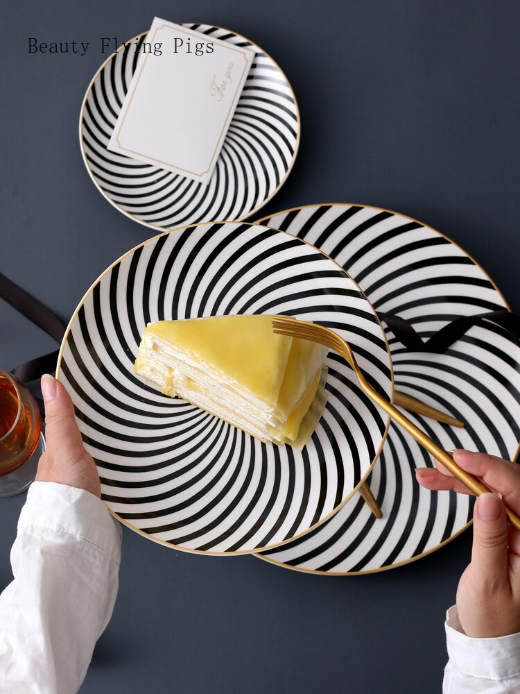 Nordisk huvudrätt geometrisk servis hem restaurang kök middagsfat porslin dessert bestickset tårta keramiskt fat