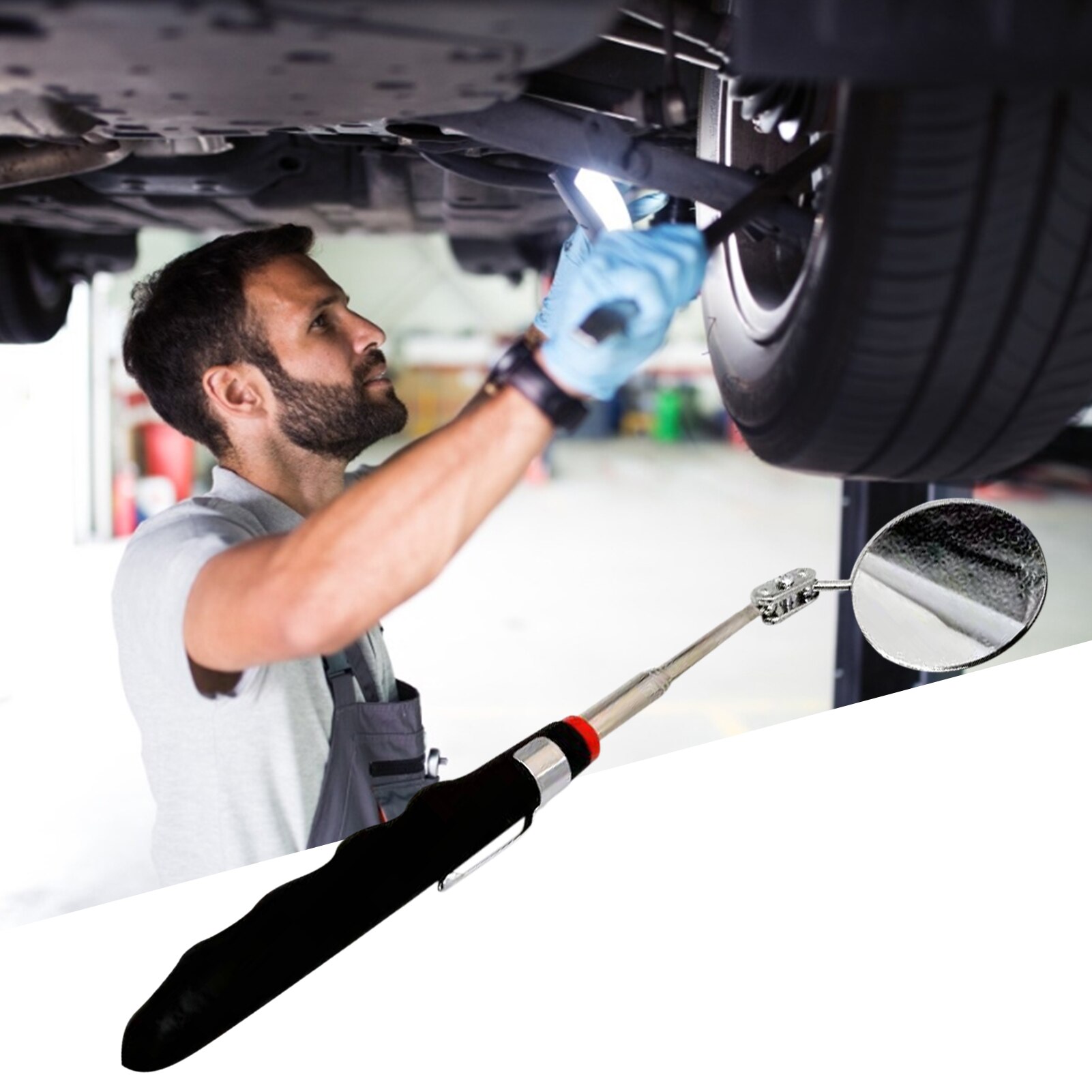 LED Telescoping Inspection Mirror Magnet Round Mirror Square Mirror Inspection Tool For Check The Condition Of The Custody