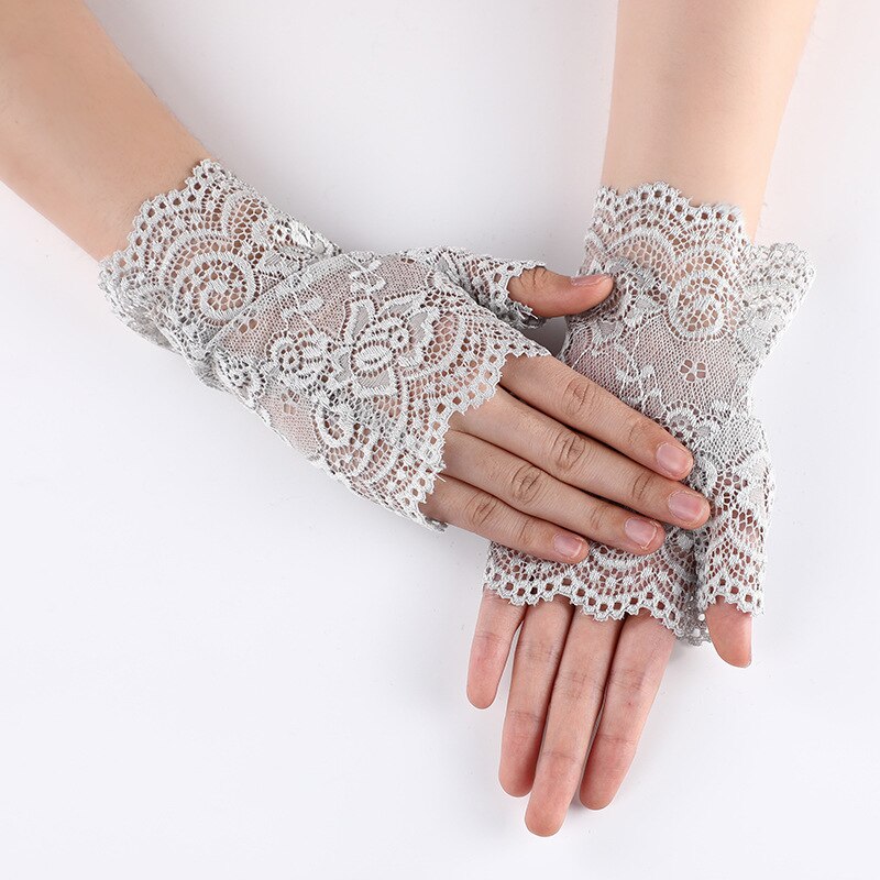 Short Lace Fingerless Gloves for Women Gothic Punk Rock Costume Fancy Harajuku Floral Lace Gloves Alt Goth Clothes Accessories: Gray