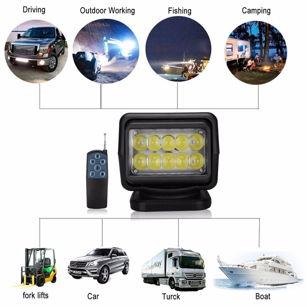 Projecteur Led avec télécommande, 50W, 7 pouces, 12V, 24V, Spot pour travaux, camion, bateau, SUV, pêche Marine, camping, 1 pièce