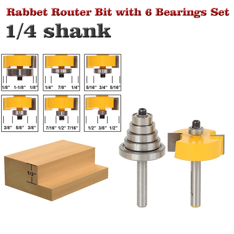 Rabbet Router Bit met 6 Lagers Set-1/2