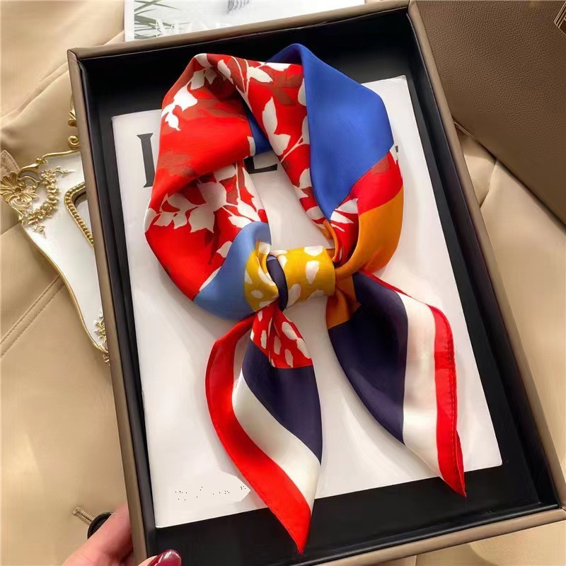 Luxo xale de seda lenço quadrado para mulheres cetim moda envolve lenço feminino faixas de cabelo fita bandana mulher hijab