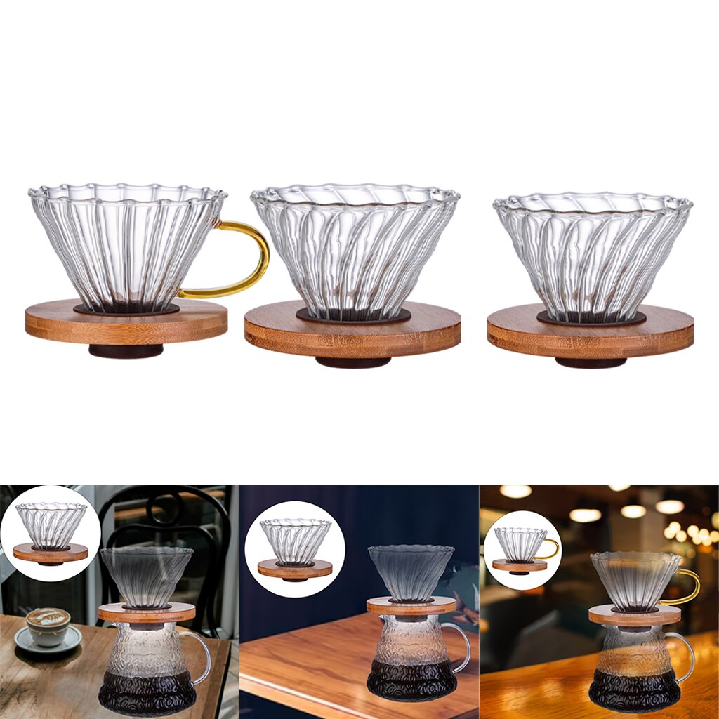 Reusable Glass Coffee Filter Cup Homemade Over Funnel Coffee Maker with Wood Holder Home Coffee Fresh Filter