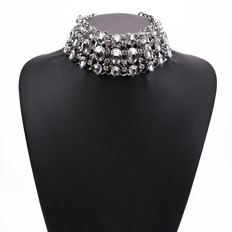 Luxury Multilayer Crystal Rhinestones Choker Necklace Women Indian Ethnic Statement Large Collar Necklace Jewelry: Pure Gold Color