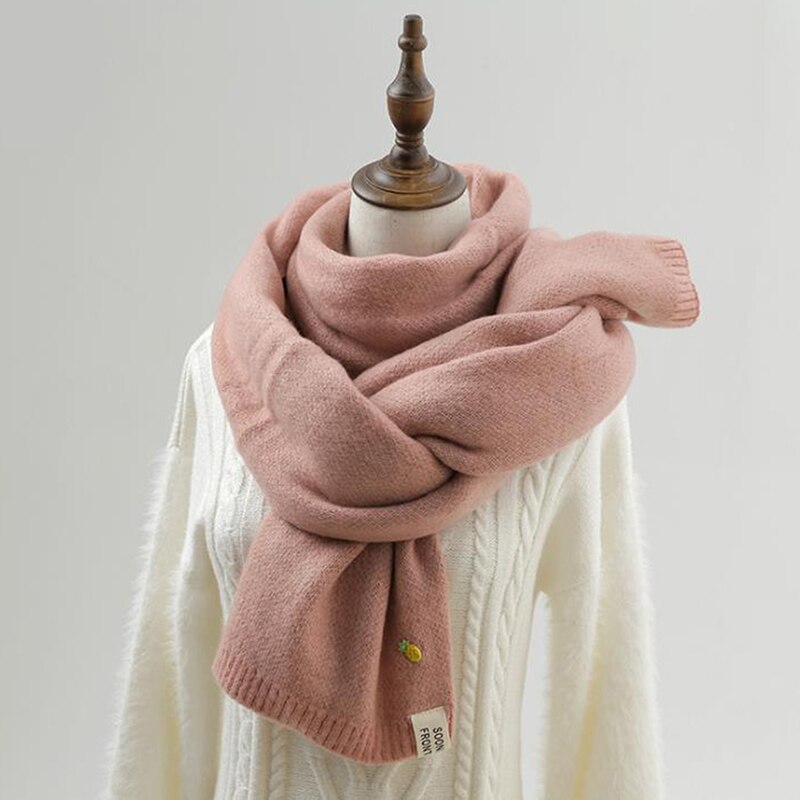 Kvinder solide kashmir tørklæder dame vinter tykkere varm blød pashmina sjaler wraps pink sort kvindelig strikket uld langt tørklæde: Lyserød