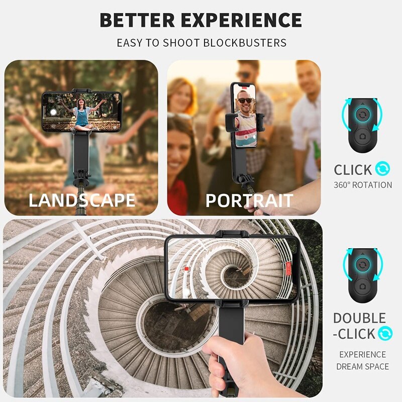 Bildstabilisator, ausziehbarer handy-stabilisator mit 360 °-drehung, selfie-stick-stativ mit fernbedienung und aufhelllicht für smartphones