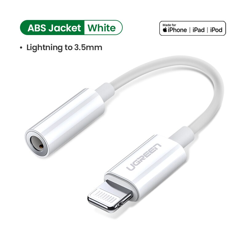 Ugreen MFi Lightning to 3.5mm Jack Headphones Adapter 3.5 AUX Cable Converter for iPhone 12 SE 11 11 Pro Max X XR iPhone 7 8 8P: ABS White