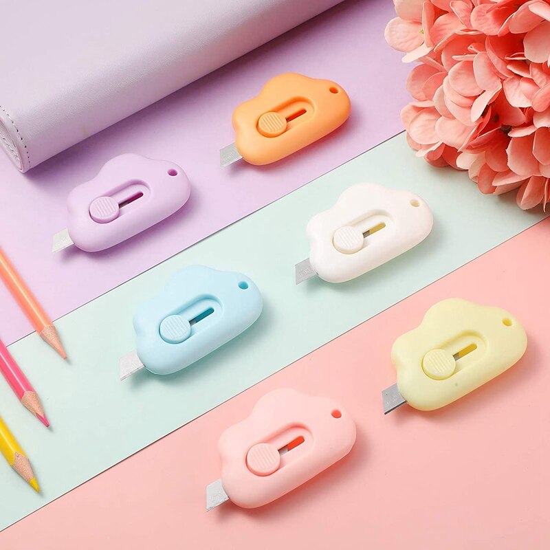 18 Pieces Mini Cutter Knife Cloud Shape Envelope Opener Retractable Candy Color Box Cutter Portable Cute Paper Cutter