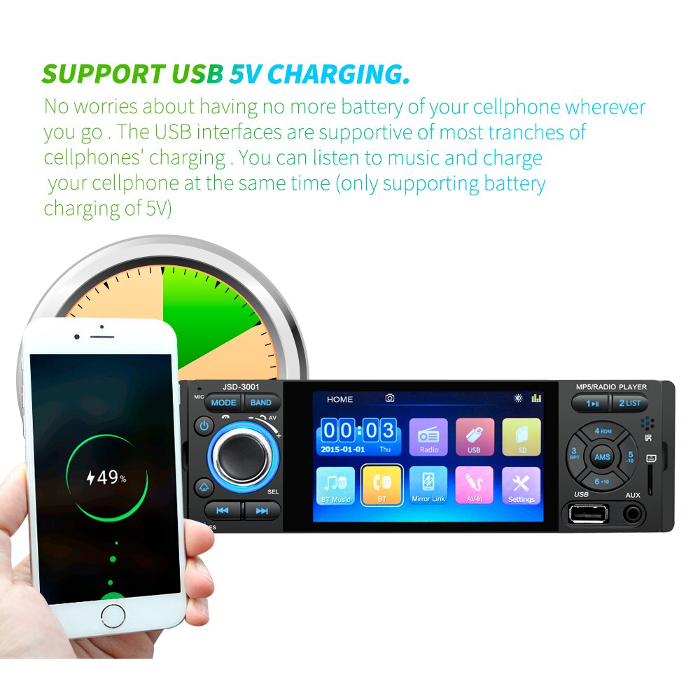 4.1" Car Radio Mirror Link Android 9 Autoradio Multimedia Player 7'' HD Touch Screen Bluetooth USB FM Camera AUX 3001 Radio 1Din