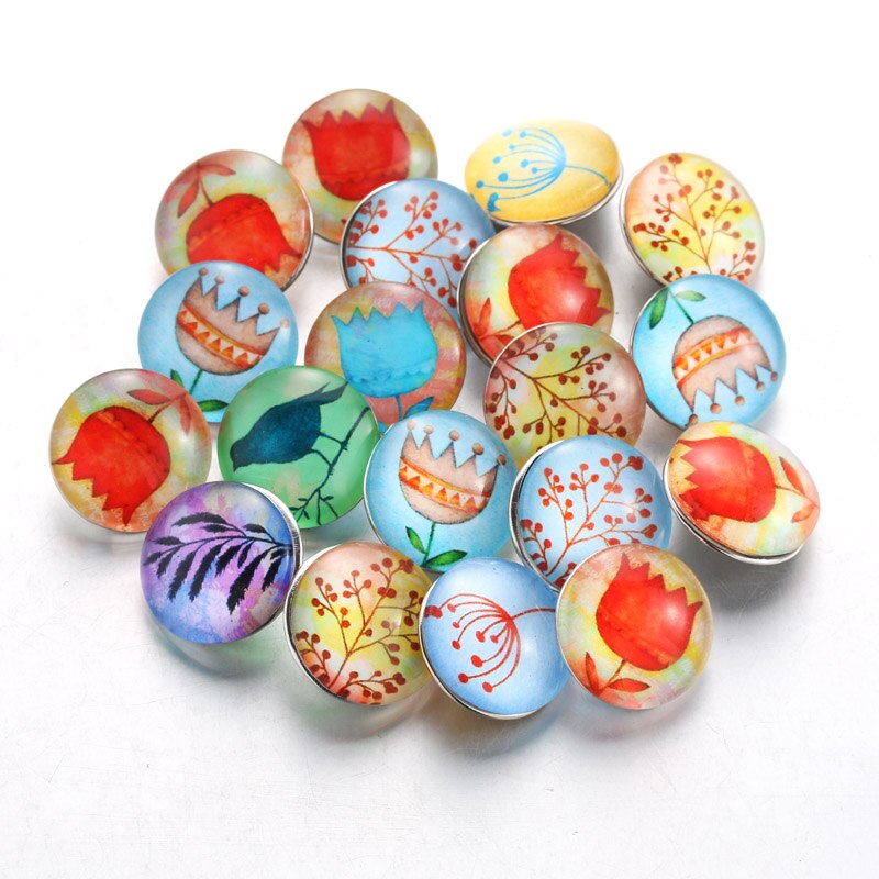 10pcs/lot Mixed Animal leather 18mm Glass Snap Buttons Jewelry Glass Cabochon Fit 18mm Snap Bracelet Bangles Necklace 020916: 020918