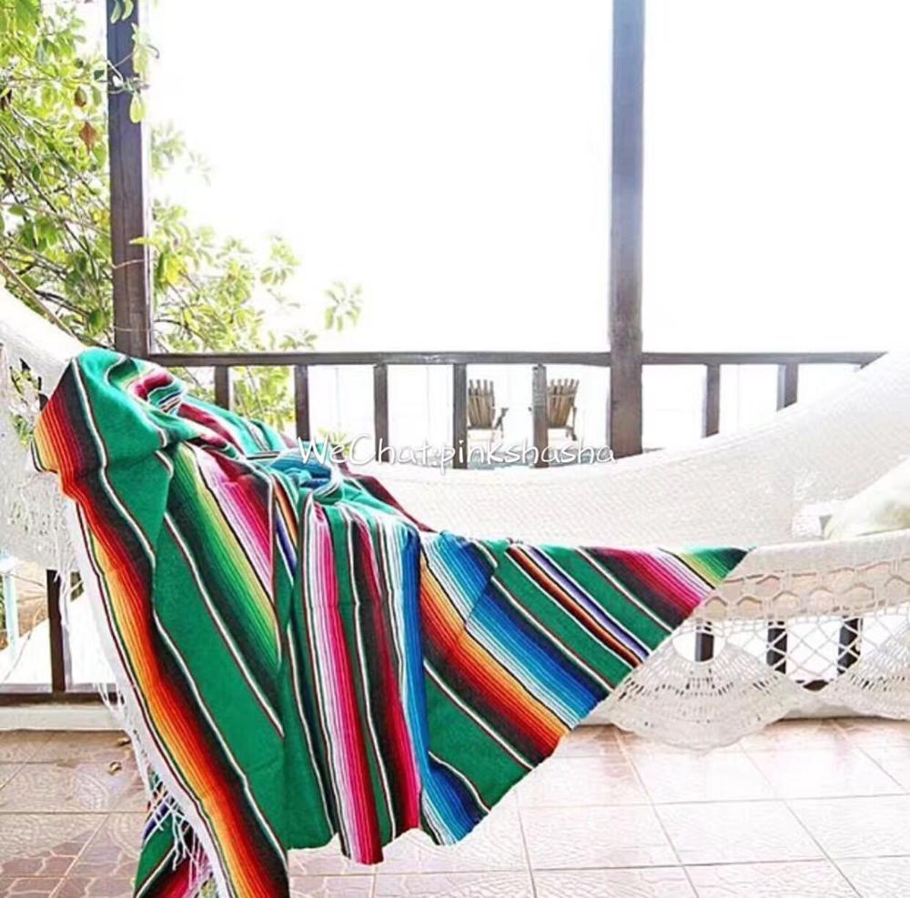 Manta de playa de estilo étnico, 8 colores, tapicería para el hogar, camping, Picnic, viaje, avión, esterilla de algodón, India mexicana, cobija de arcoíris hecha a mano: GREEN / 120x180cm