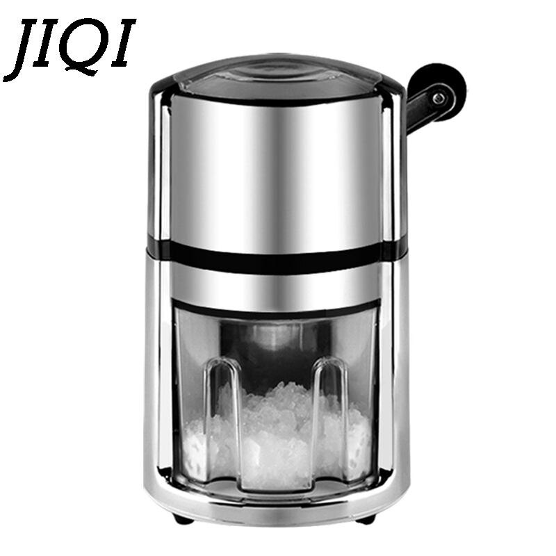 JIQI Stainless Steel Manual Ice Crusher Mini Ice shaver Chopper Manual Snow Cone Smoothie Maker Ice Block Breaking slush Machine: Round shape