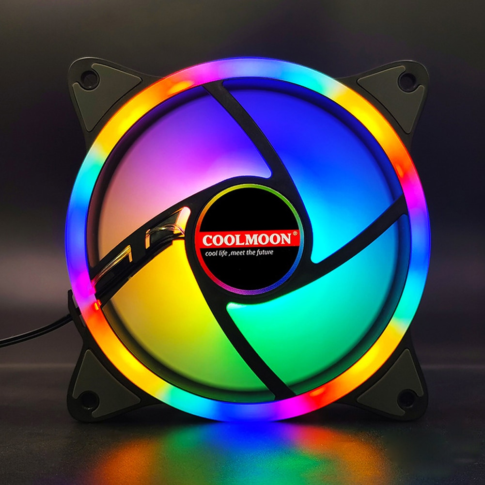 COOLMOON 12cm PC Case Cooling Fan Desktop Chassis RGB Fan DC12V 4 Pin Mute Rainbow Lighting Heatsink Radiator