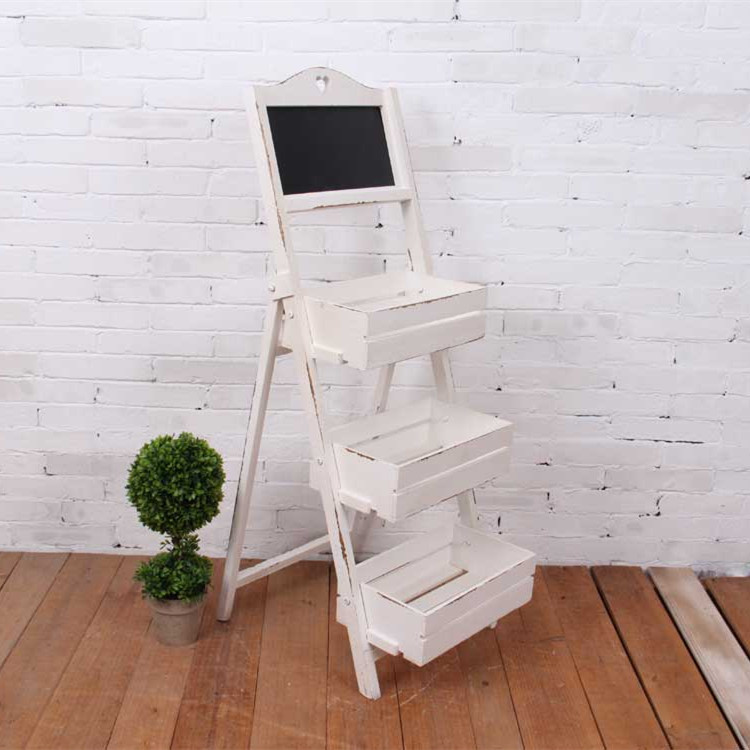 Support d'échelle pour plantes en bois, extérieur et intérieur, support pour fleurs avec tableau noir, décoration de balcon, Bar pour la maison: White-3 tire