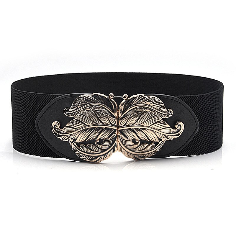 Suéter con hebilla de aleación para mujer, ropa de vestir, pretina decorativa, corsé Retro, cinturón elástico ancho: Black