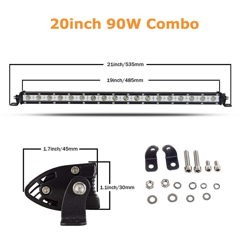 7&quot; 13&quot; 20&quot; 25&quot; 32&quot; 38&#39;&#39; Straight Slim LED Light Bar Single Row 60W 90W 120W 150W 180W For SUV 4WD ATV Off Road LED Work Light: 20inch Combo Beam