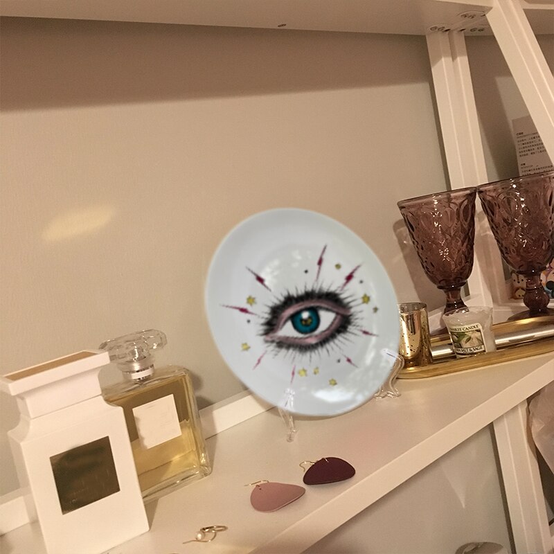 Big Eye Sterrenhemel Decoratieve Plaat Keramische Ronde Schotel Kat Hoofd Sieraden Opslag Gerecht Artistieke Sky Eye Kleurrijke Plaat Mode