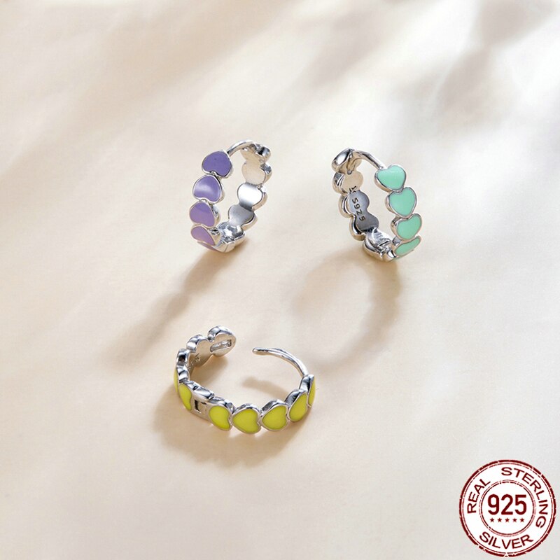 925 plata esterlina Arco Iris Farbe esmalte pendientes con argolla de corazón para las mujeres nuevo aros para los oídos