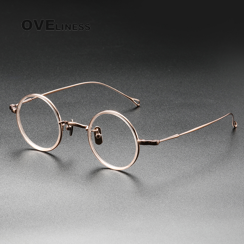 Montura de gafas de titanio puro para hombre, monturas de gafas graduadas ópticas redondas Vintage para miopía, gafas Retro Titan para mujer 2025: YELLOW