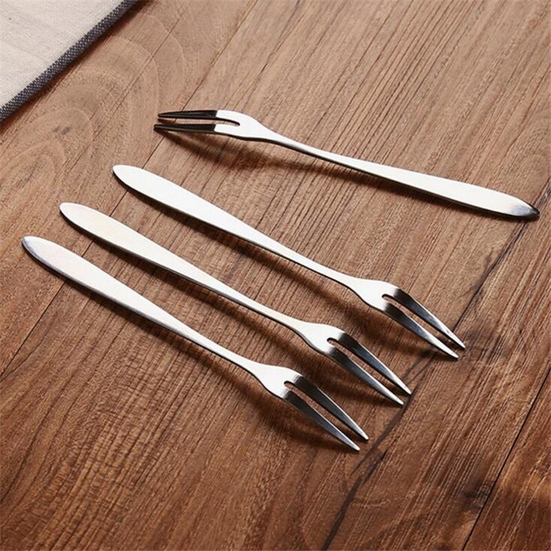 HOMETRE 4 pièces/ensemble fourchette à fruits acier inoxydable métal deux broches nourriture gâteau viande Dessert fourchettes vaisselle ensemble fête table entrepôt H315