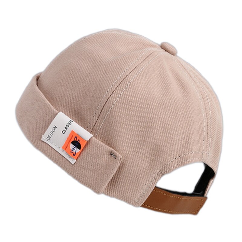 Retro Solid Color Beanie Docker Cap Rolled Cuff Brimless Label Hip Hop Skull Hat Y1AC