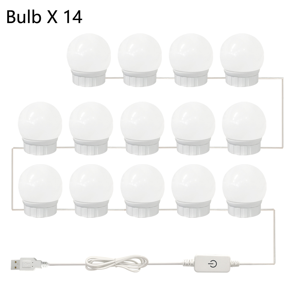 Hollywood Make-Up Tafel Spiegel Licht Adapter Hollywood Vanity Lamp Led Kaptafel 14 Bollen Kit USB 5V Dimbare Maken up Bulb: 14 Bulbs