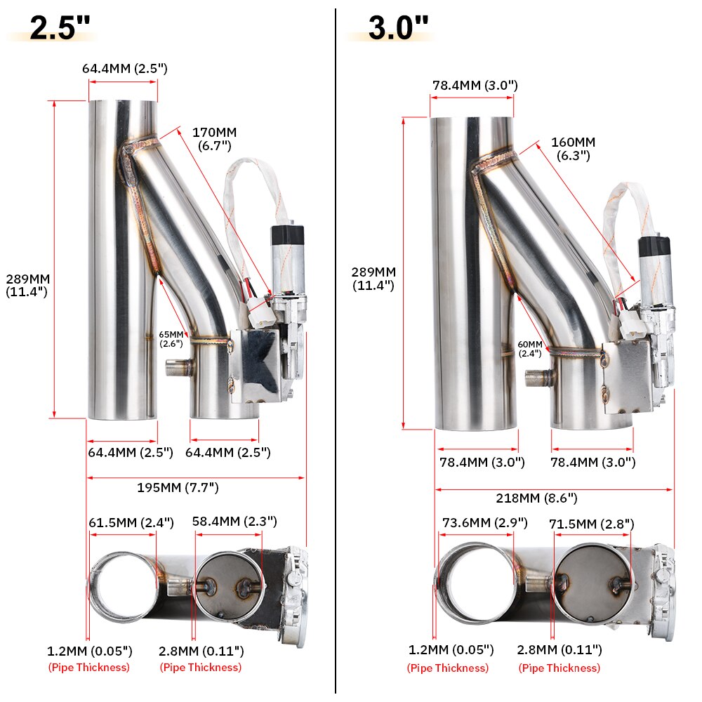 LZONE – Valve d'échappement électrique universelle 2.5 "/3", en acier inoxydable, avec télécommande sans fil JR-CT93