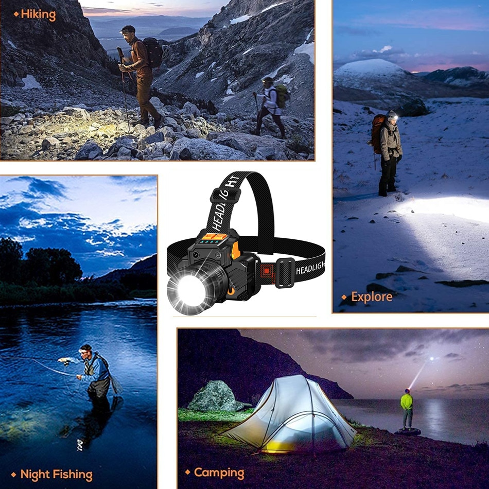 LED Headlamp Rechargeable Headlight 800 Lumen Sensor Waterproof Head Lamp 3 Modes Adjustable Headband Flashlight