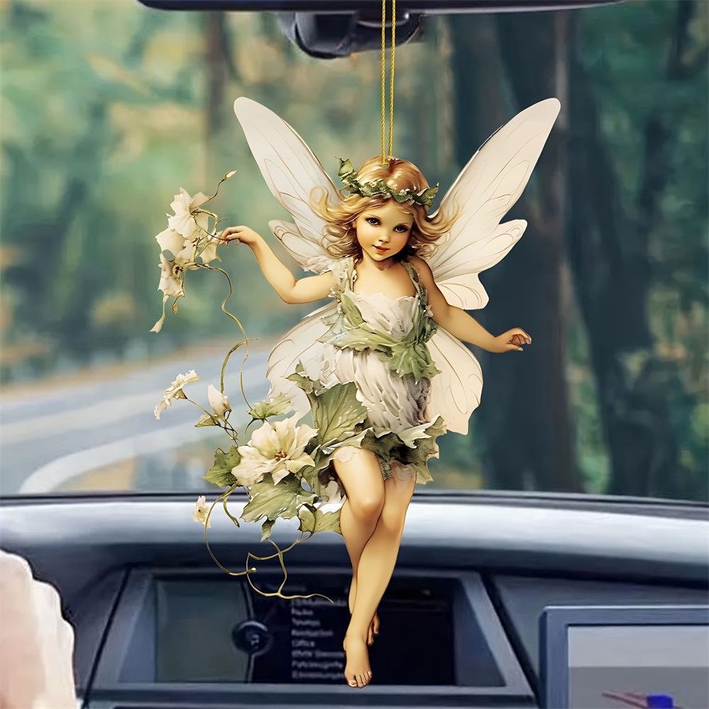 2d akrylgrønne alv-anheng blomsterfe-anheng små friske bilanheng tegneserie søt alv bil bakspeildekorasjonsanheng: Lysegrønn