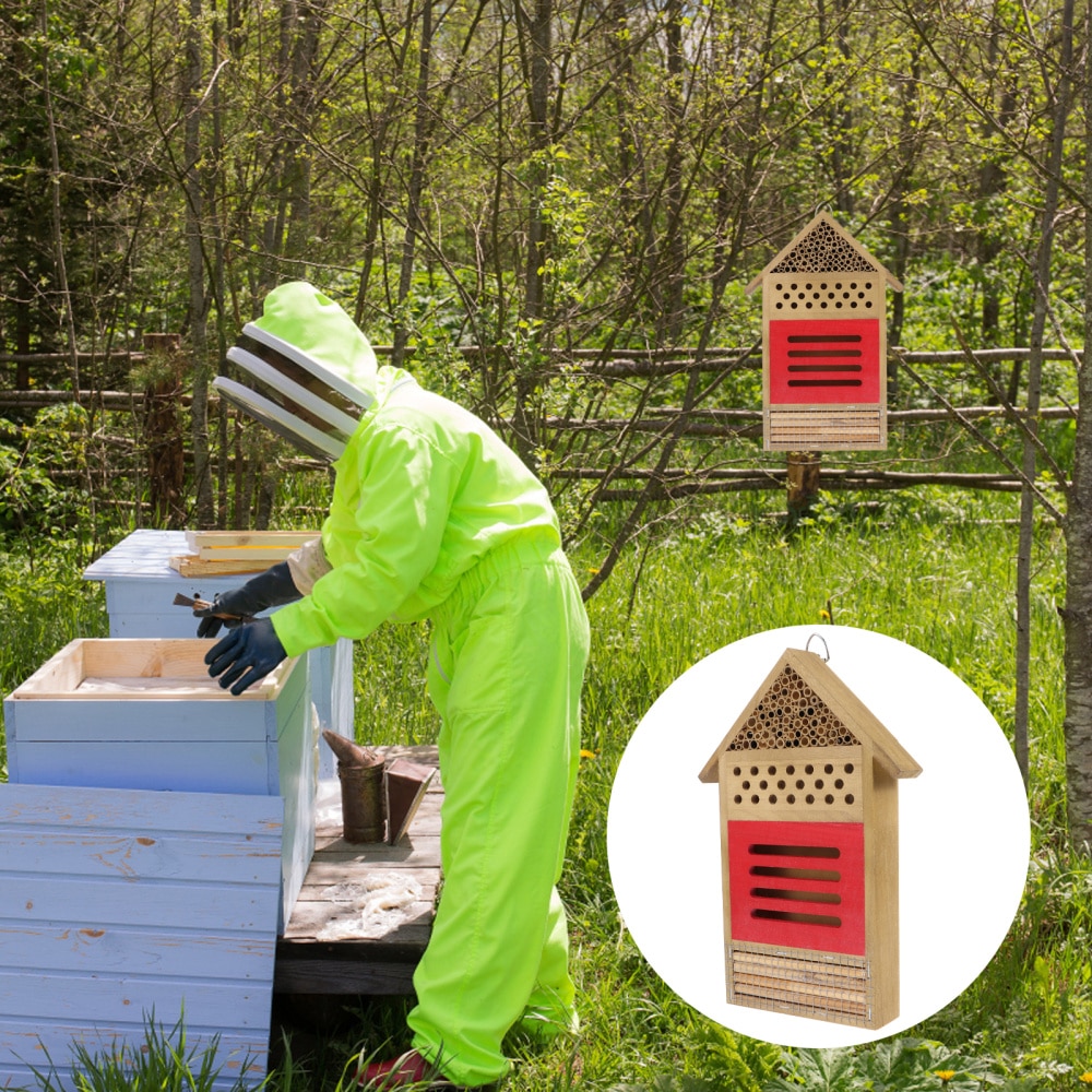Bee House Hotel for Solitary Bee Outdoor Hanging Wooden Bee House Garden