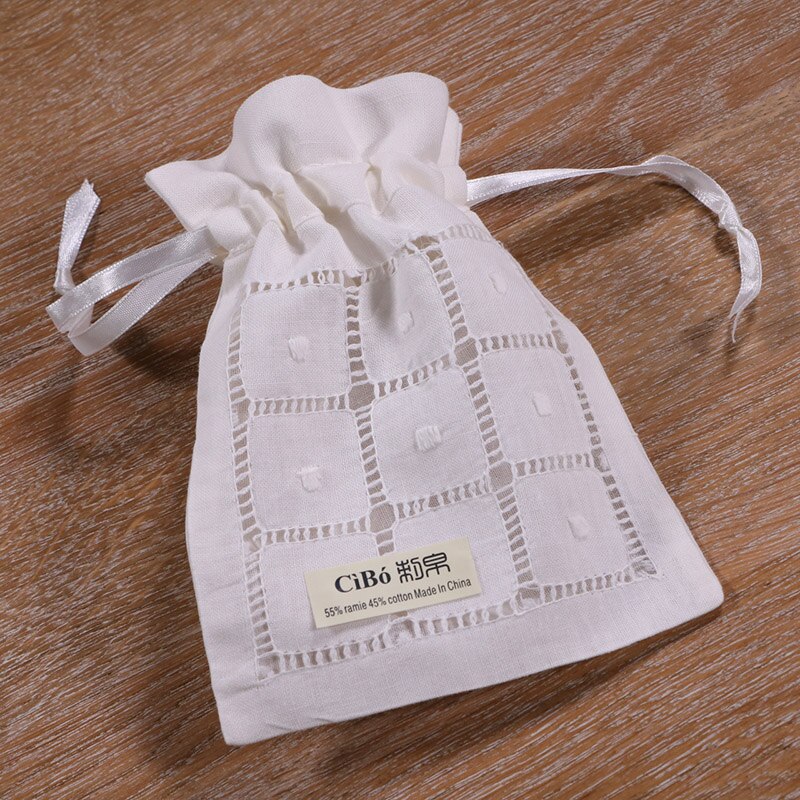 B008-W: wit ramee/katoen trekkoord hand getrokken draad borduurwerk bags, 5x7 inches zakje zakken, travel pouch