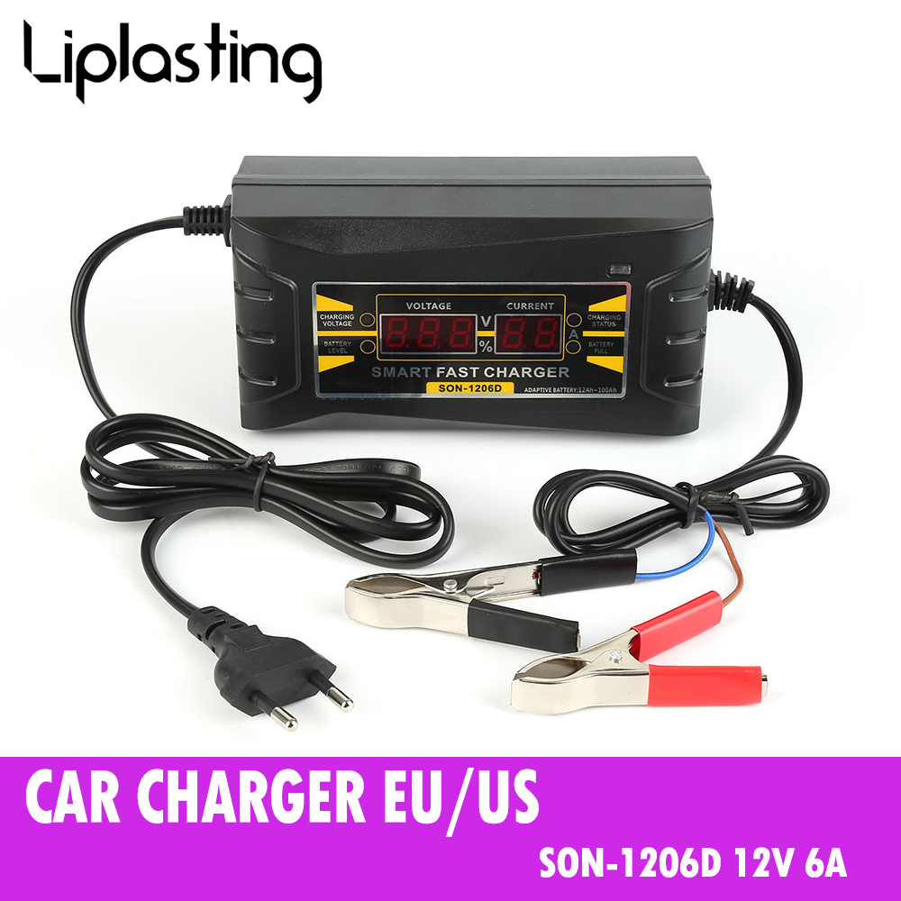 Eu Plug Auto Batterij Lader Volautomatische 150V-250V Naar 12V 6A Smart Fast Power Opladen geschikt Voor Auto Motorfiets