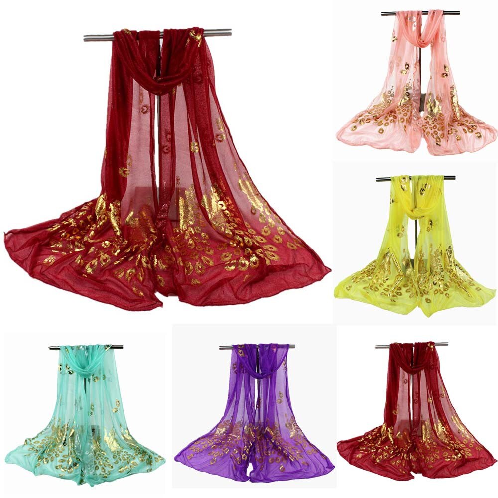25#  kvinnor flerfärgad påfågel blomma halsduk lång mjuk wrap stal pashmina halsduk tryckt lång mjuk wrap sjal scarf платок женский