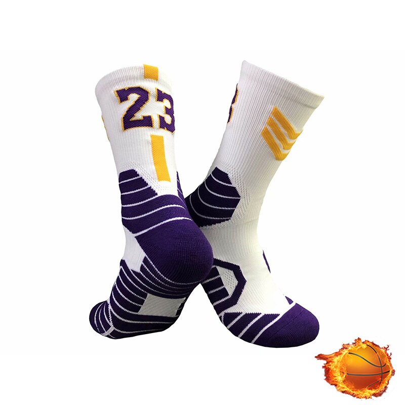 QIWN Super Star number Basketball Socks Sports Training Socks Non-slip Skateboard Durable Towel Bottom Socks: NO.03-purple