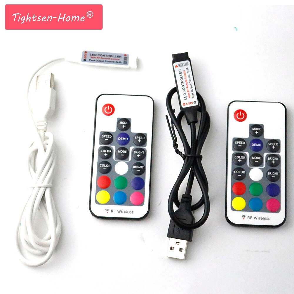 5 v led Controler USB LED RGB RF Wireless Remote 17Key Zwart Wit Kabel Voor 5 v 5050 3528 SMD LED Strip TV Achtergrond Verlichting