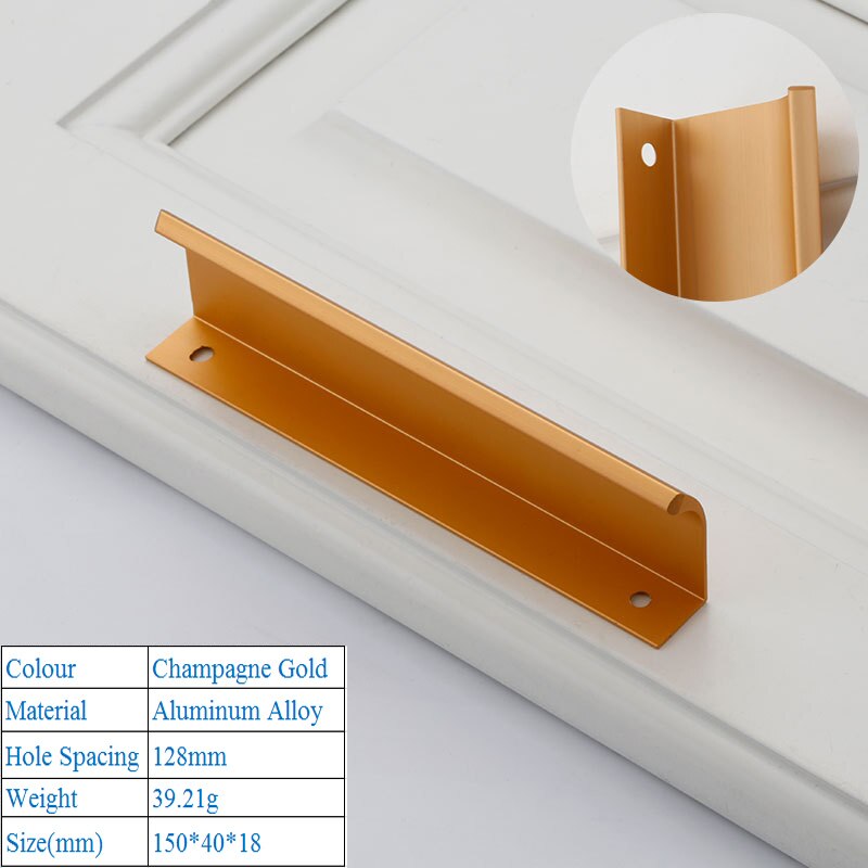 Poignées murales modernes et simples pour tiroirs, avec boucle de meubles décoratifs américains, haut de gamme: Gold 6814-128mm