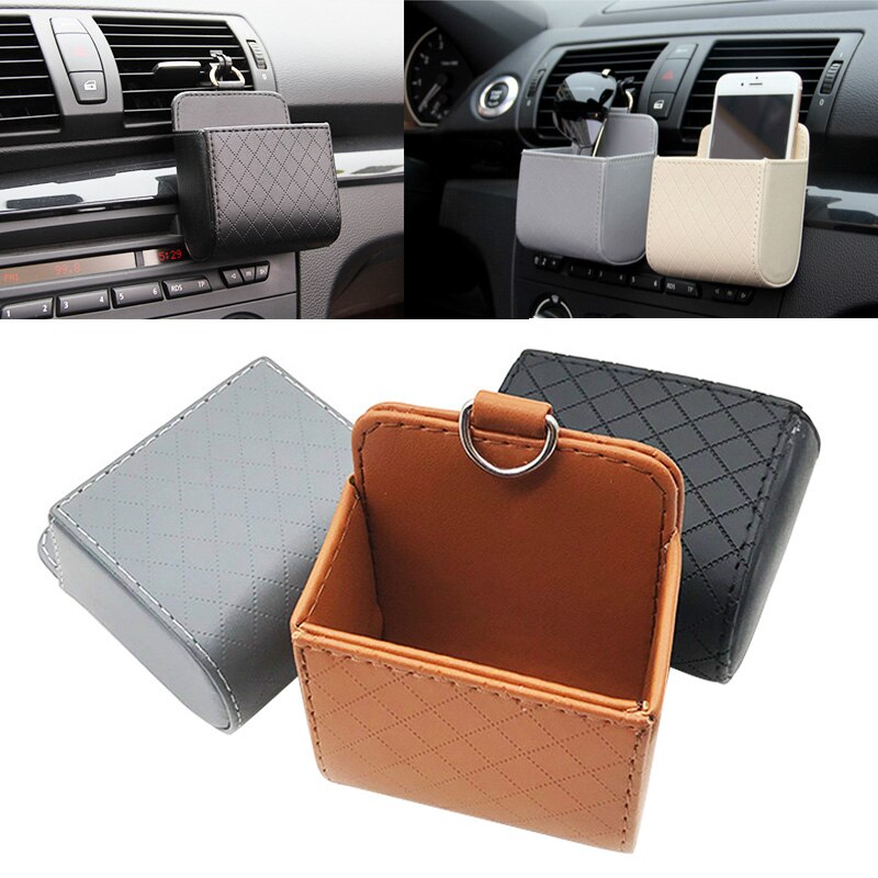 Auto organizer box tas luchtuitlaat dashboard hangend leer universele auto mobiele telefoonhouder in auto interieur accessoires