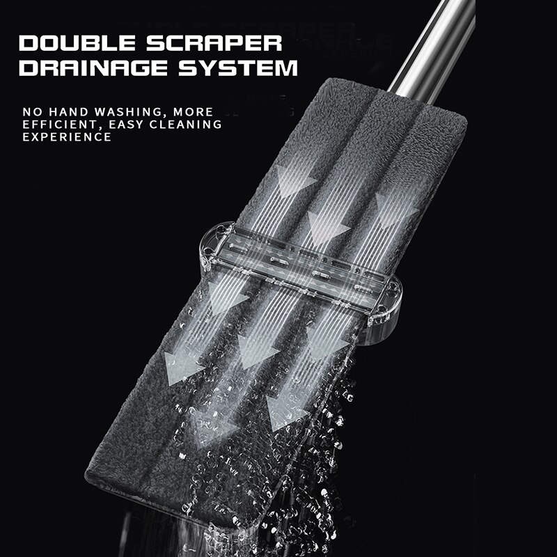 Squeeze Mop Bucket Wringer Set Flat Floor Mop Cleaning Wet Dry Upgraded Self-Balanced Easy Press 6 Washable Microfiber Mops Rags