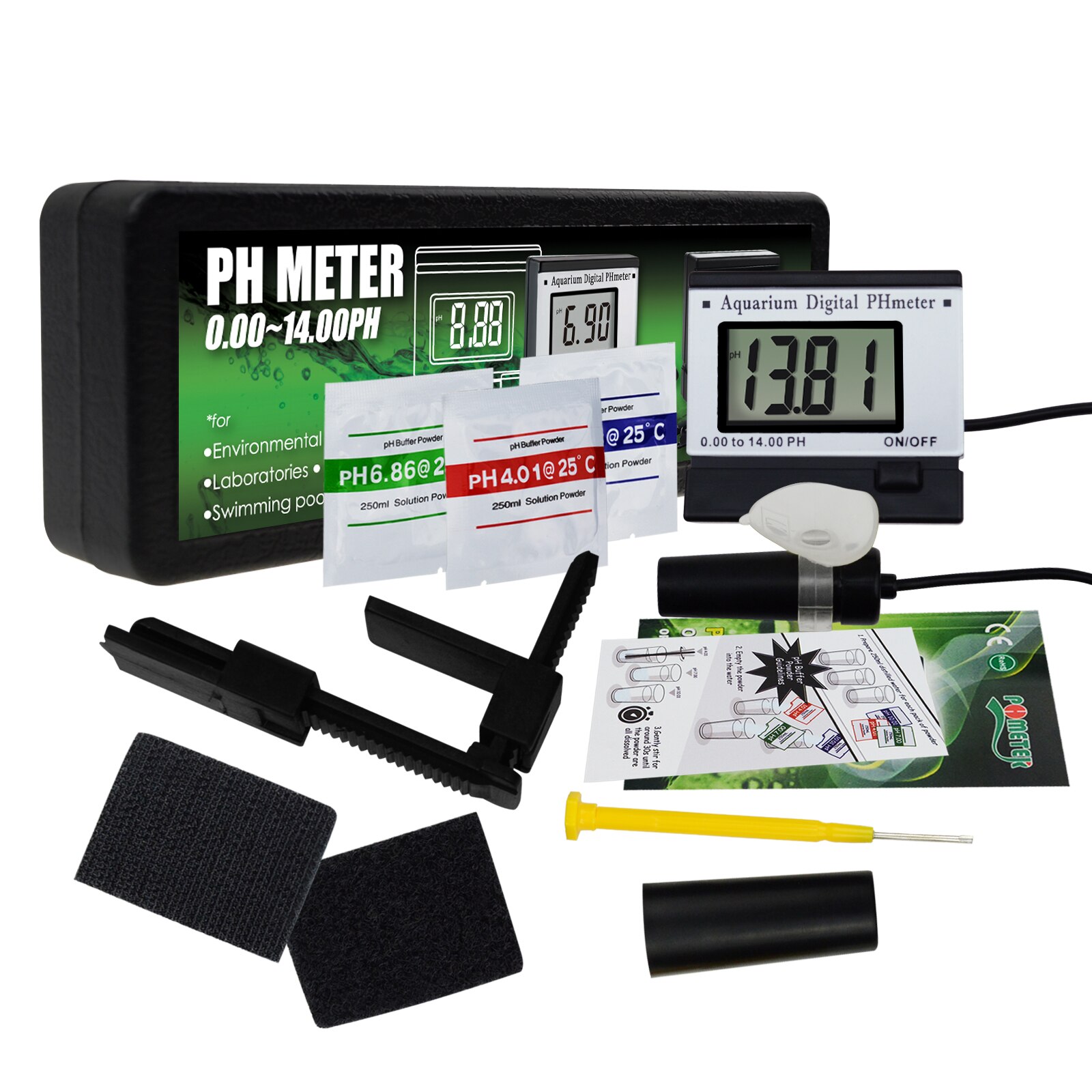 Digital pH Monitor Meter ATC 0.00~14.00pH w/ 1.5M Long Cable Electrode Probe Spa Tank Pool Laboratories Water Tester Kit