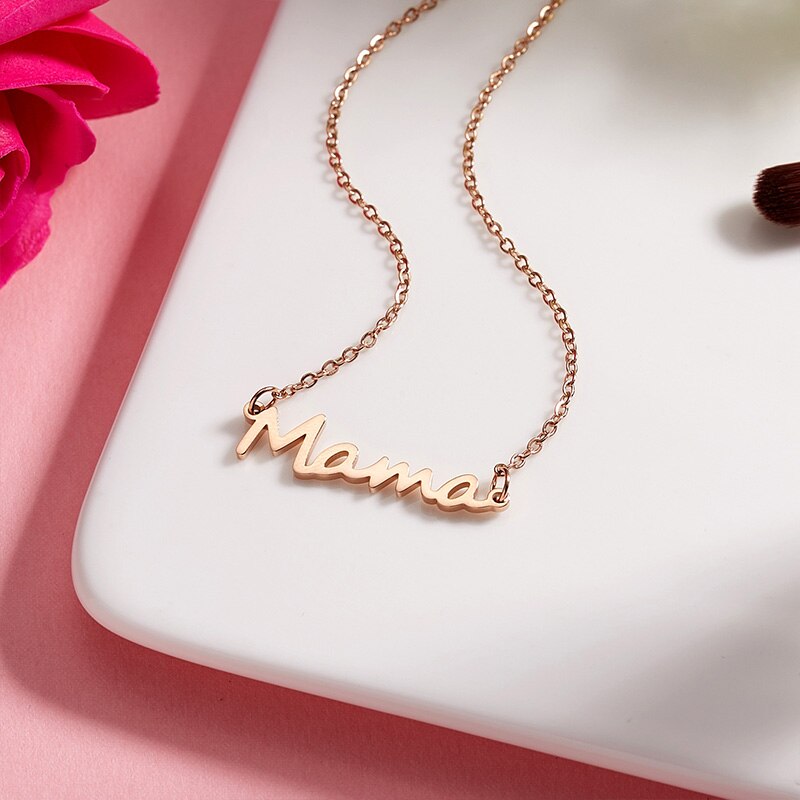 Collar de acero inoxidable con letras de mamá, colgante de cadena de hueso de bloqueo para bebé, joyería para mujer, del Día de la madre