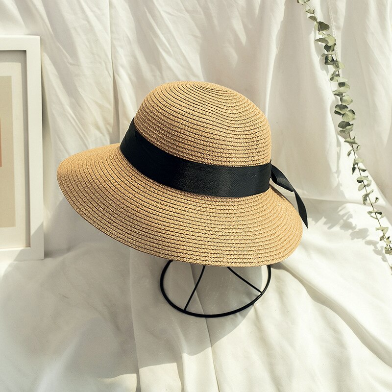 Zomer Mode Strik Strooien Hoed Voor Dames Met Zon Bescherming Inklapbare Strand Hoed: Bruin