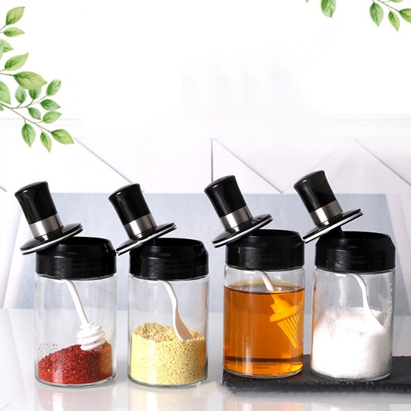 Transparente Küche Liefert Glas Gewürz Glas Für Salz Zucker Pfeffer Pulver Mit Löffel Kunststoff Gewürz Flasche Salz Lagerung Kasten